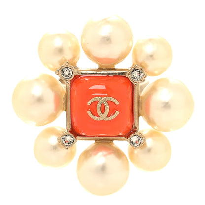 Chanel Pearl Crystal CC Ring 52 6 Orange Gold 1 of 4