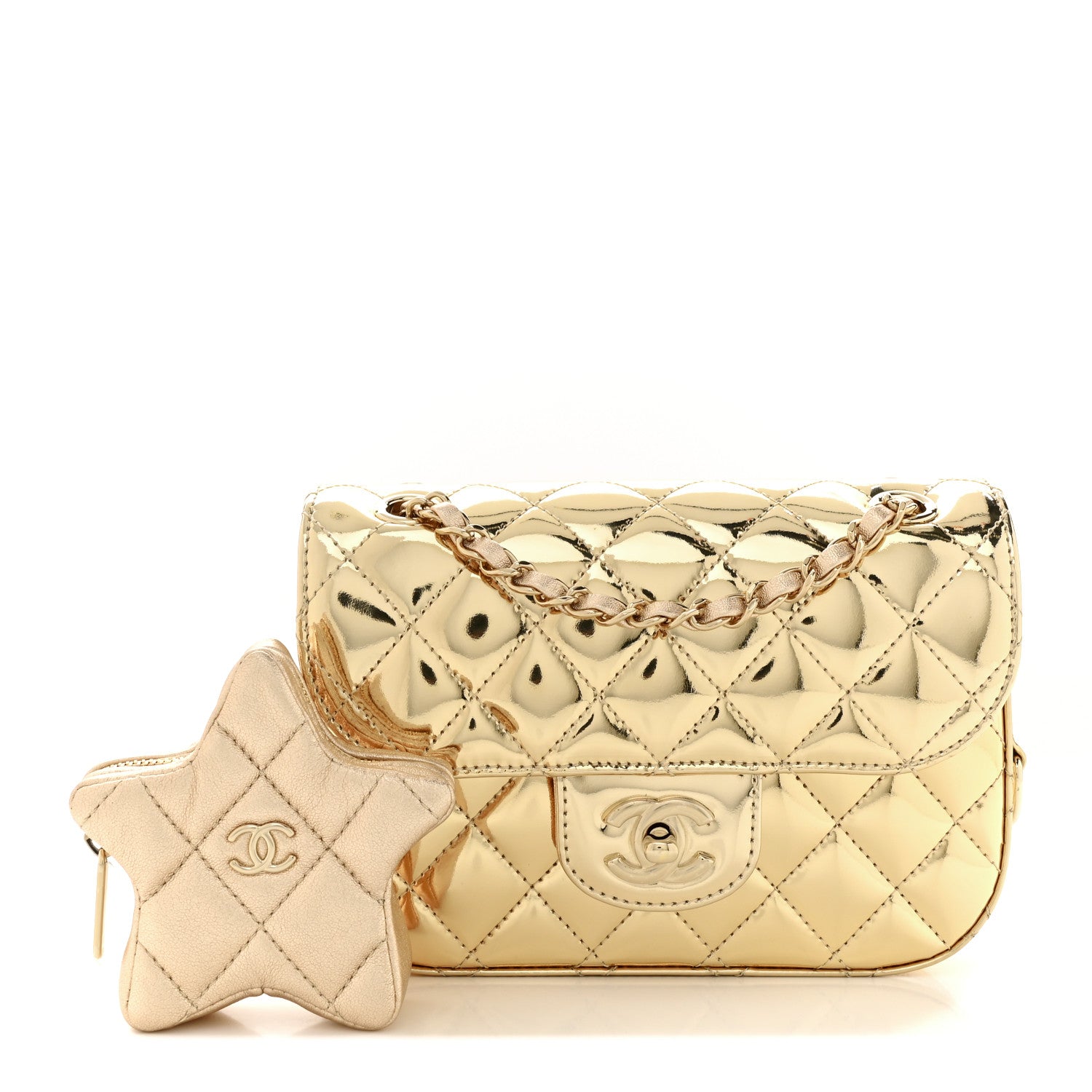 Chanel Mirror Calfskin Metallic Calfskin Quilted Hollywood Boulevard Mini Flap With Star Coin Purse Gold 1 of 11