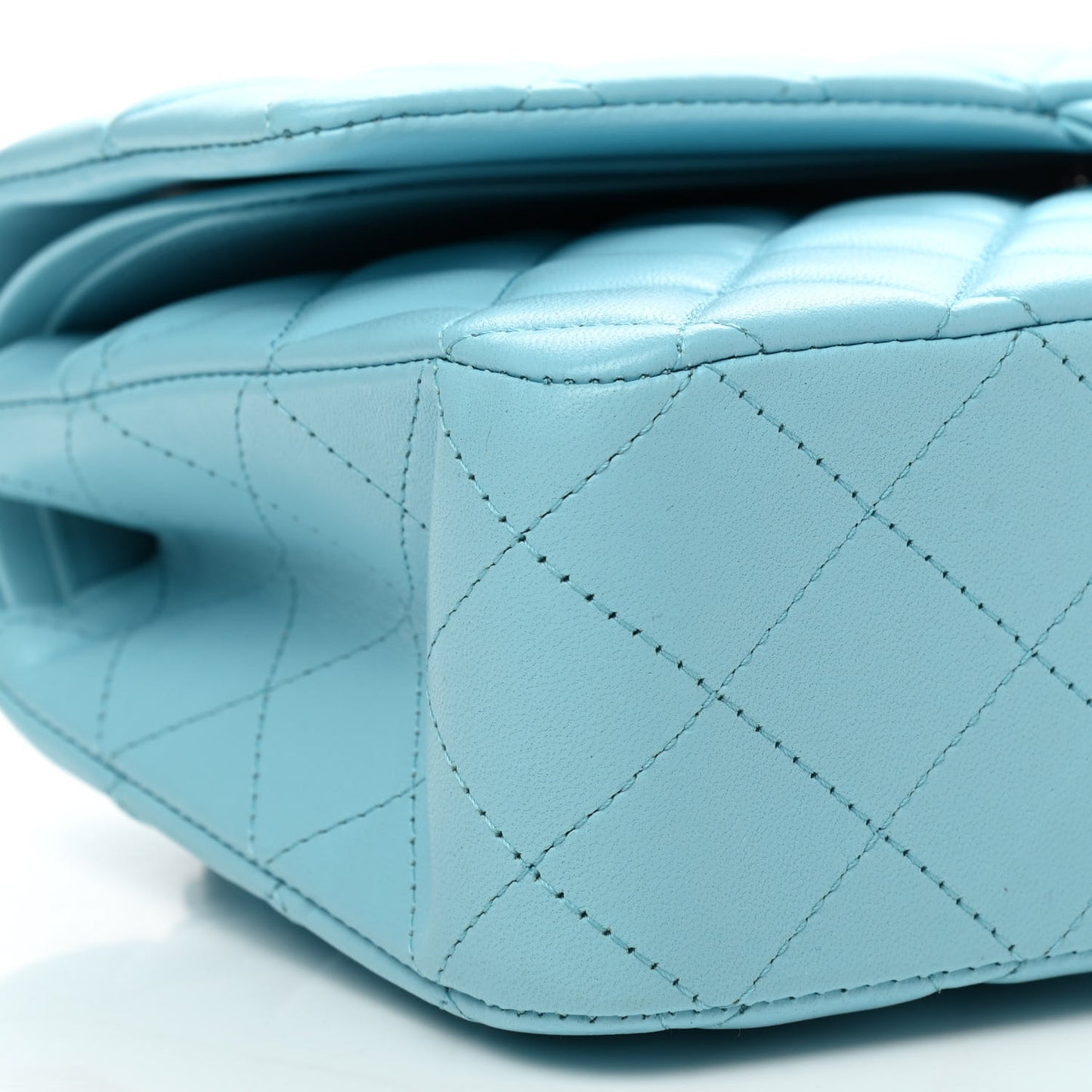 Lambskin Quilted Medium Double Flap Neon Blue