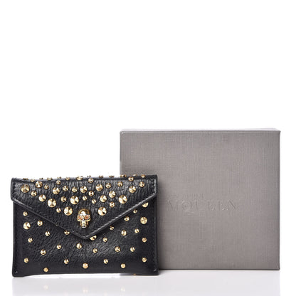 Alexander McQueen Calfskin Studded Skull Envelope Card Holder Black 7 of 7