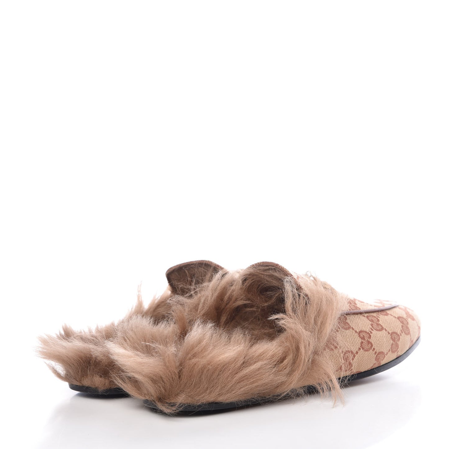 GG Monogram Fur Womens Princetown Slippers 39 Beige Ruggine Rust