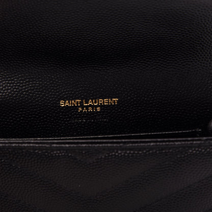 Saint Laurent Grain De Poudre Matelasse Chevron Small Monogram Envelope Wallet Black 6 of 7
