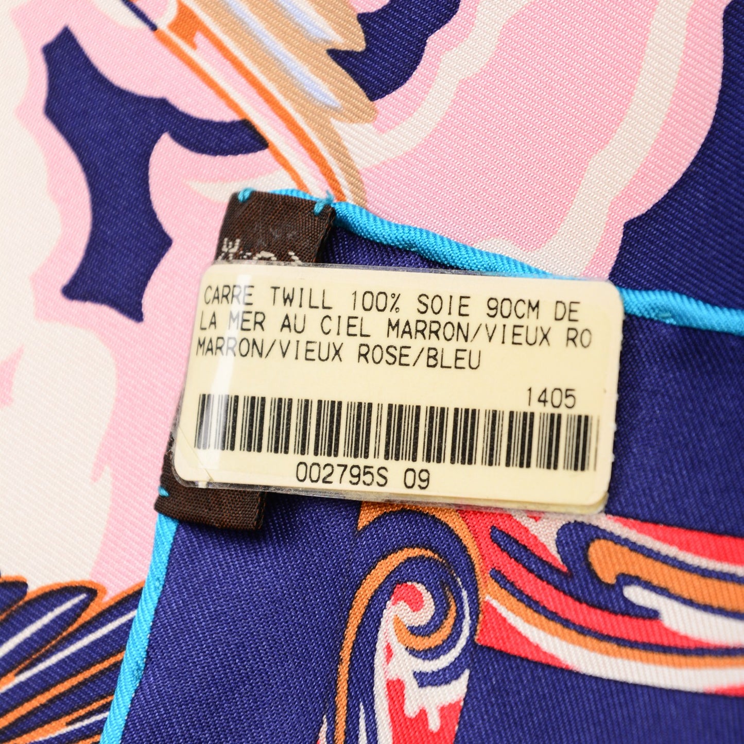 Silk De la Mer Au Ciel Scarf 90 Marron Vieux Rose Bleu