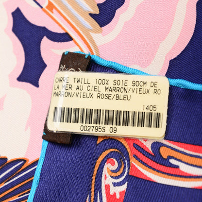 Hermes Silk De la Mer Au Ciel Scarf 90 Marron Vieux Rose Bleu 6 of 7