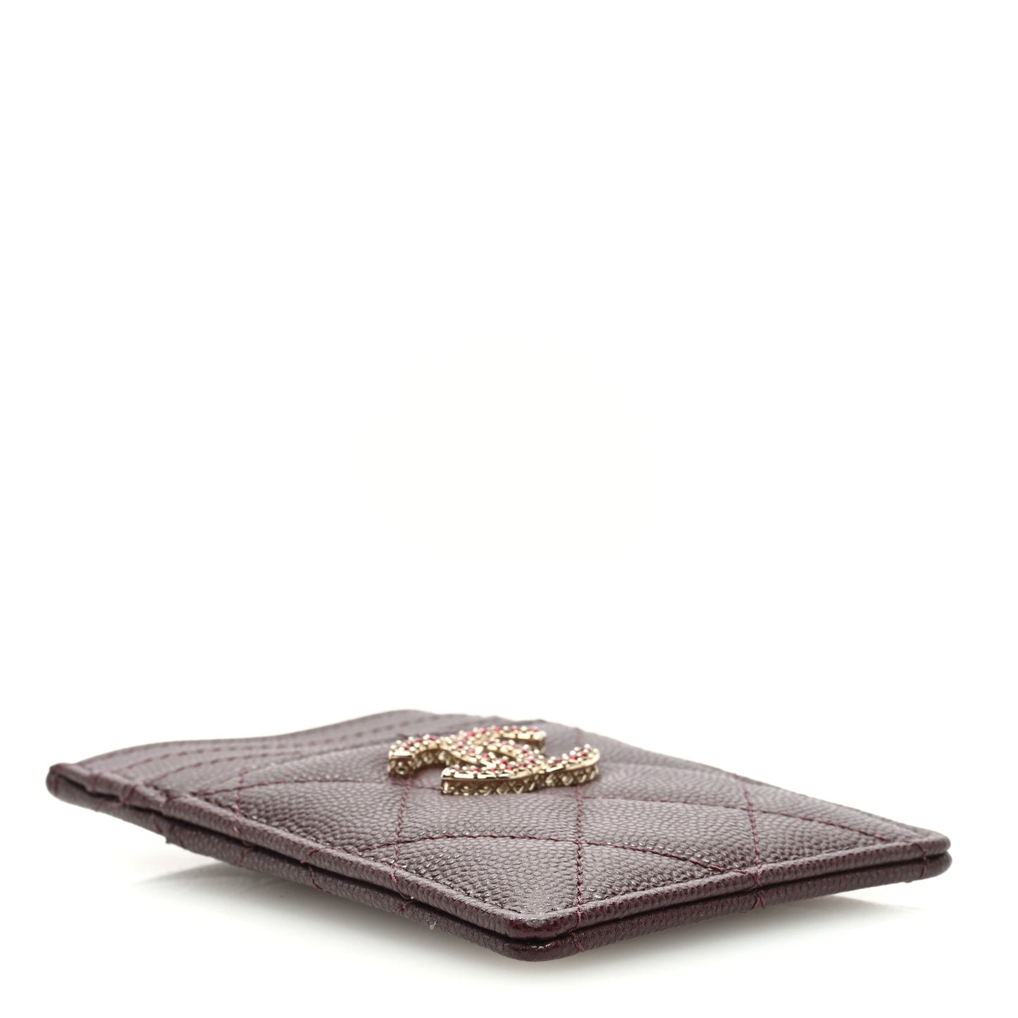 Caviar Quilted Crystal Vertical Card Holder Burgundy