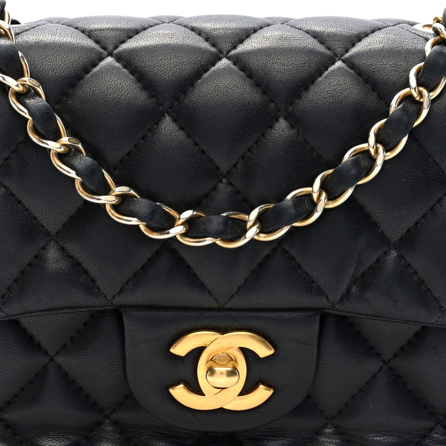 Lambskin Quilted Mini Square Flap Black
