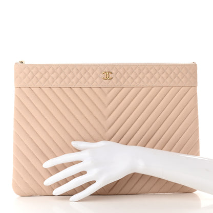 Chanel Caviar Chevron Quilted Large Cosmetic Case Light Pink 2 of 11