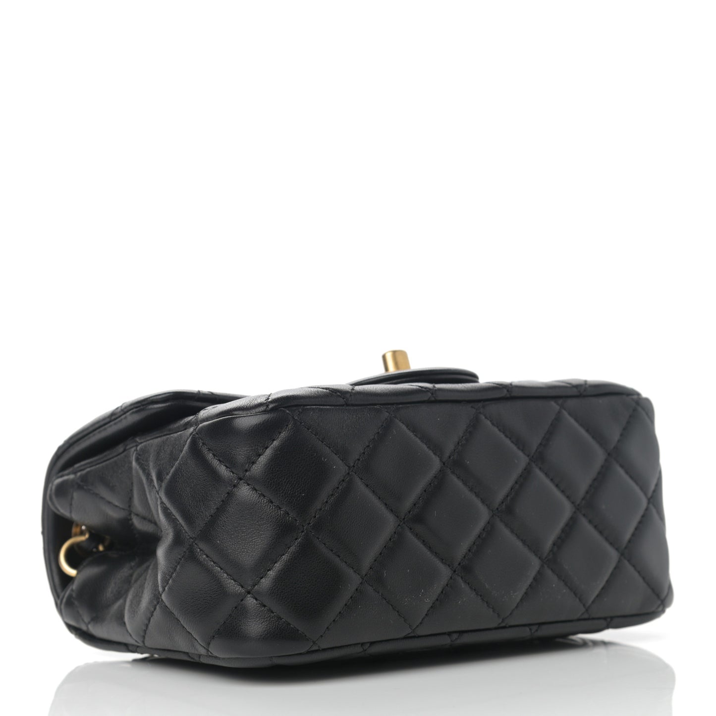 Lambskin Quilted Mini Pearl Crush Flap Black