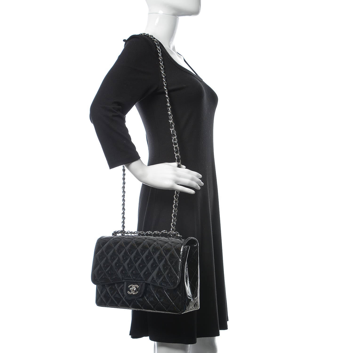 Chanel Patent Quilted Jumbo Single Flap Black 2 of 12