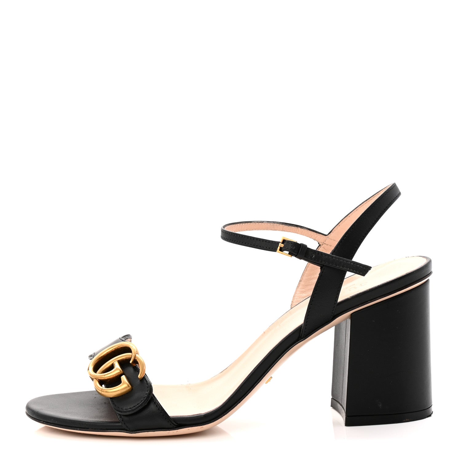 Gucci Lifford Calfskin GG Marmont Ankle Wrap 75mm Sandals 39 Black 1 of 10