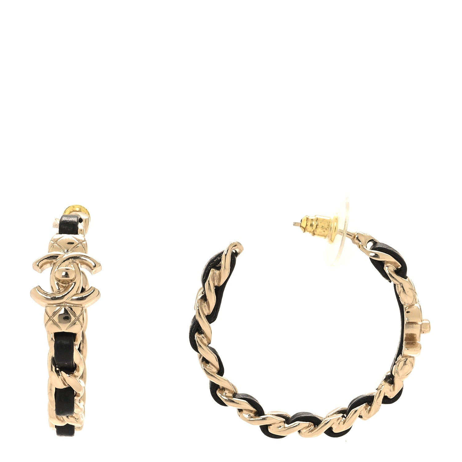 Chanel Lambskin CC Turnlock Chain Hoop Earrings Matte Gold Black 1 of 4
