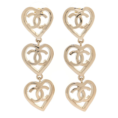 Chanel Metal CC Triple Heart Coco In Love Drop Earrings Gold 1 of 5