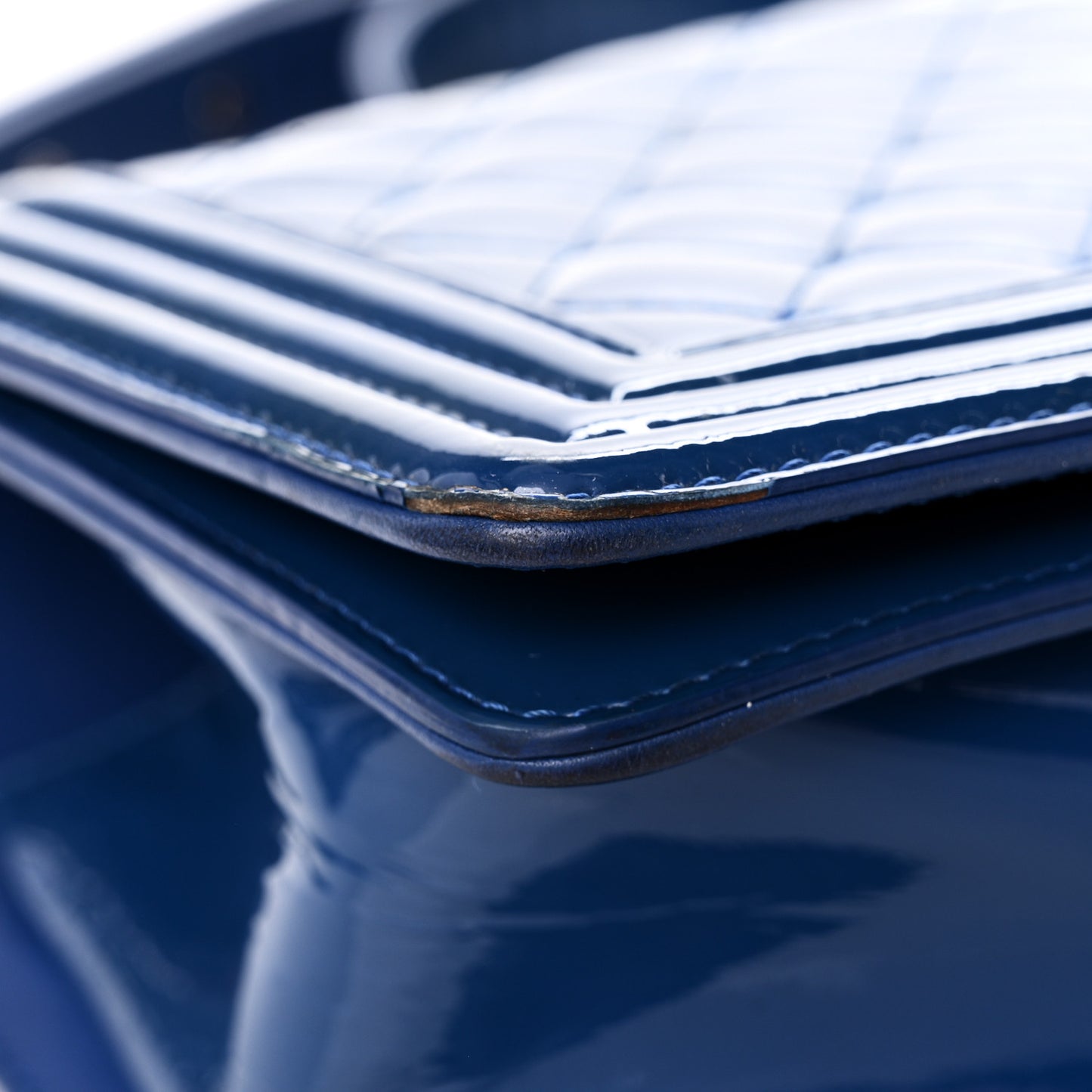 Patent Calfskin Quilted Medium Plexiglass Boy Flap Blue