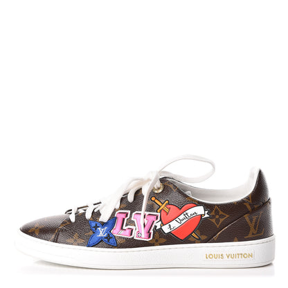 Louis Vuitton Calfskin Monogram LV Black Heart Sneakers 38.5 Cacao 1 of 9