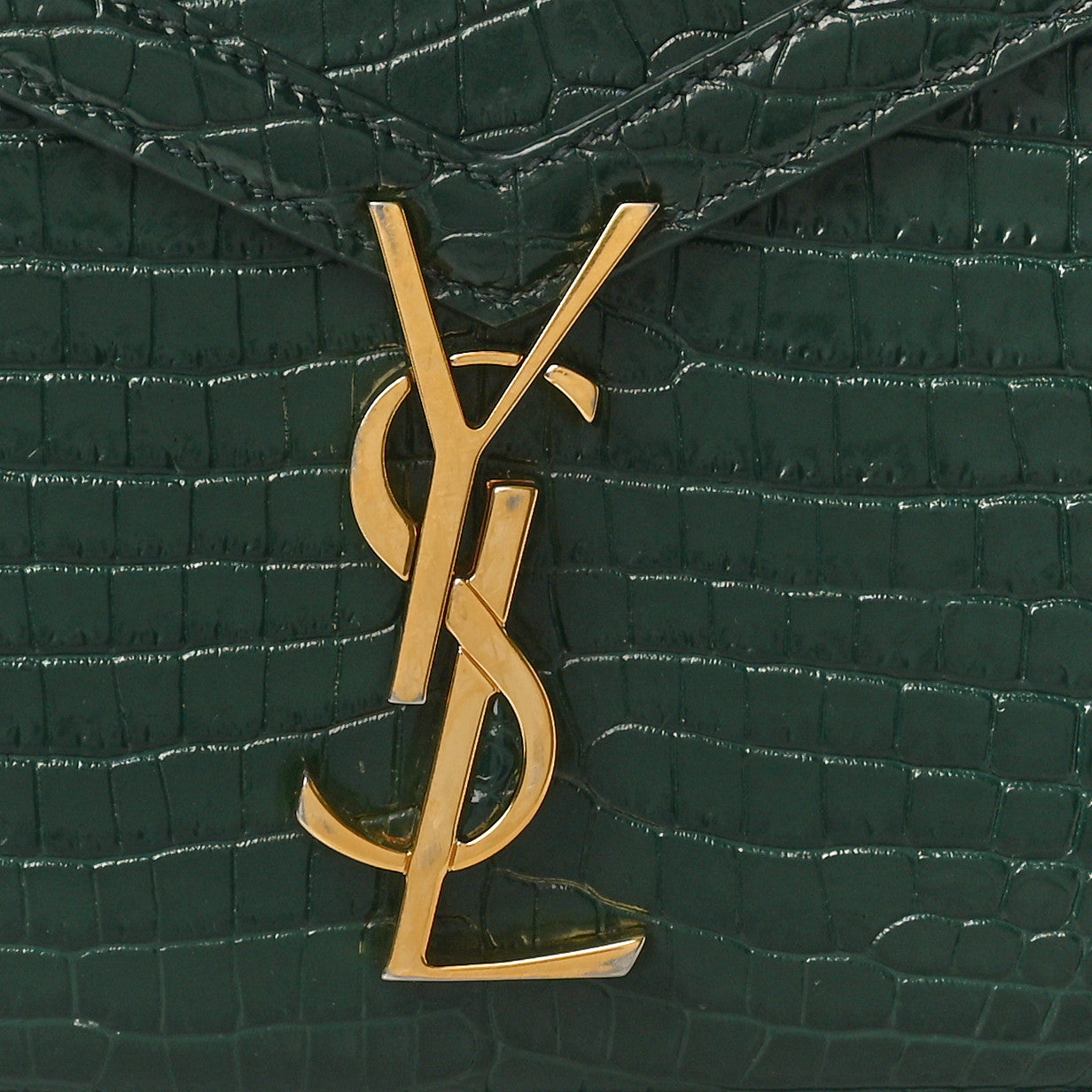 Calfskin Crocodile Embossed Mini Classic Monogram Cassandra Top Handle Dark Mint