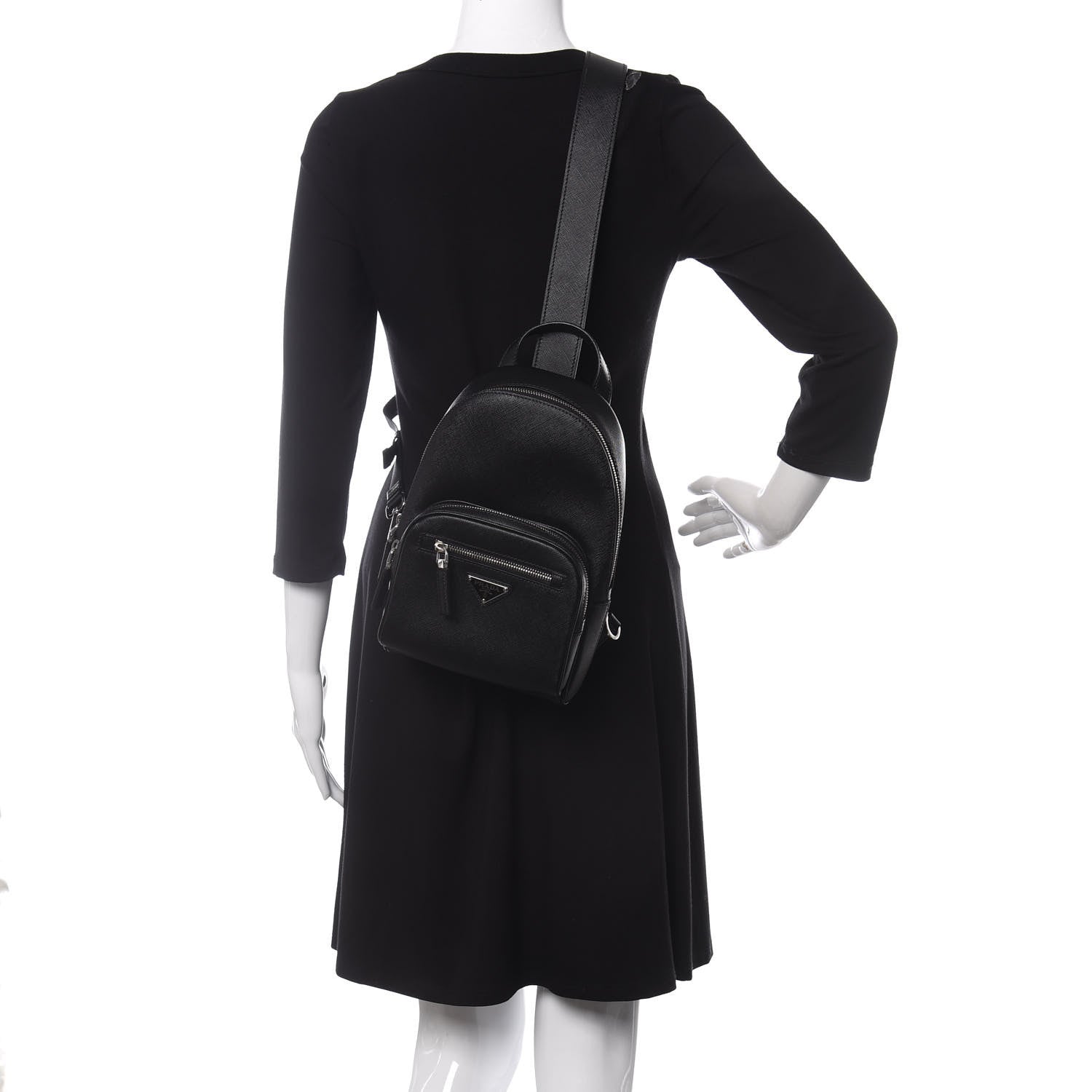 Prada Saffiano Sling Backpack Black 2 of 9