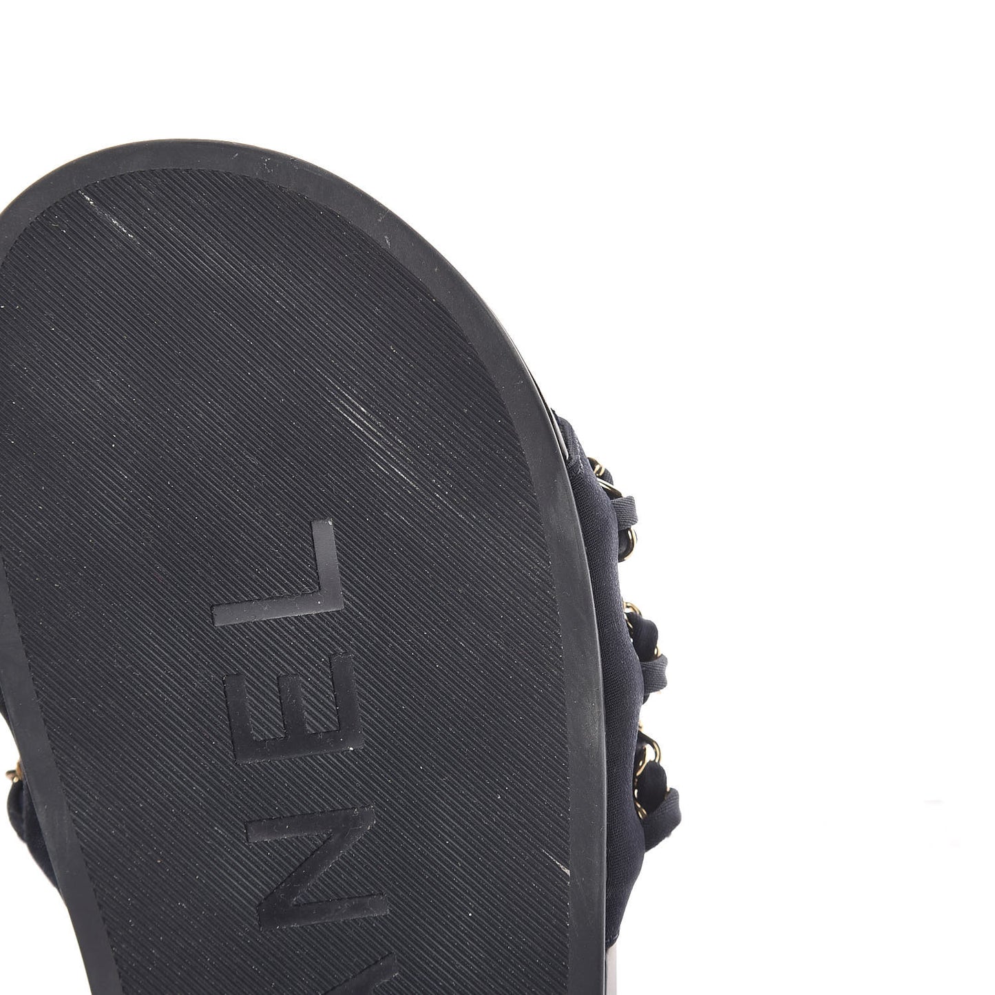 Satin Canvas Chain Slides Sandals Flats 37 Marine