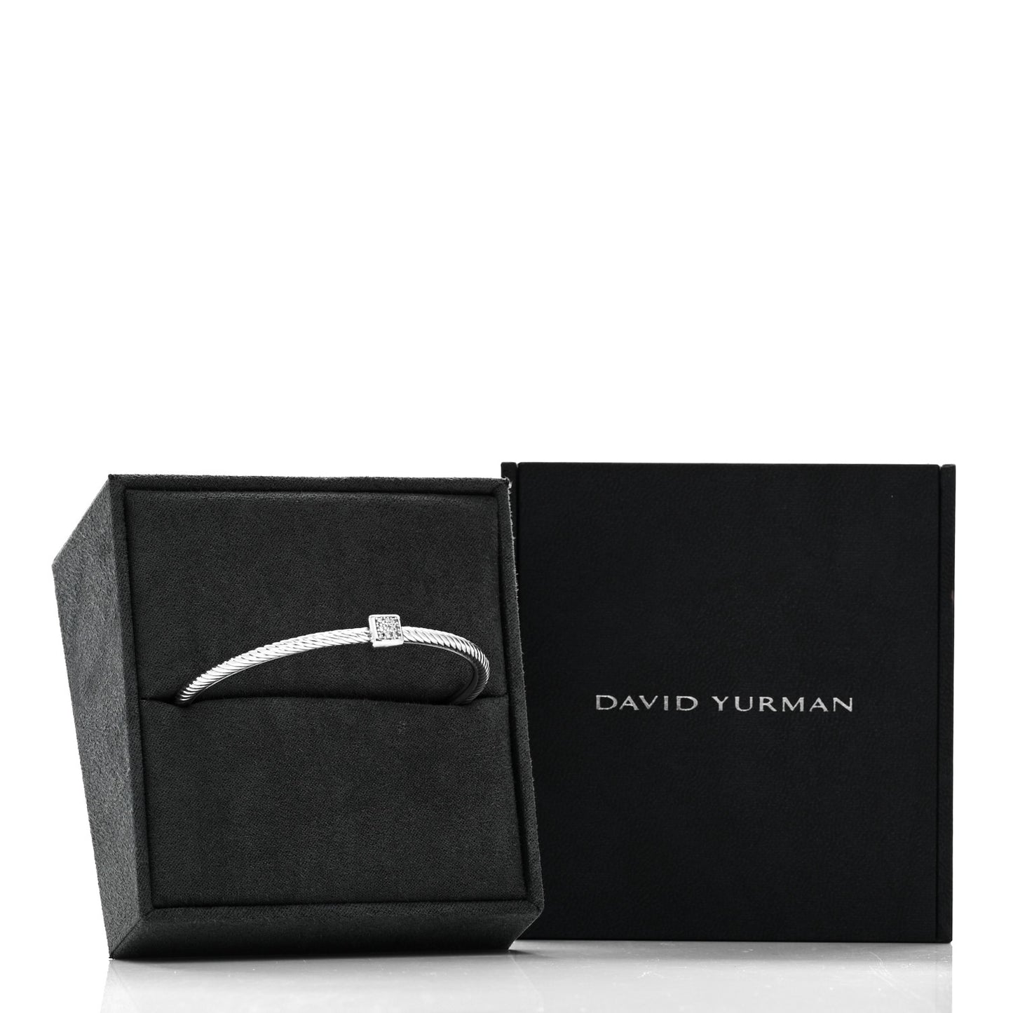 Sterling Silver Diamond 3mm Square Station Cable Bangle Bracelet