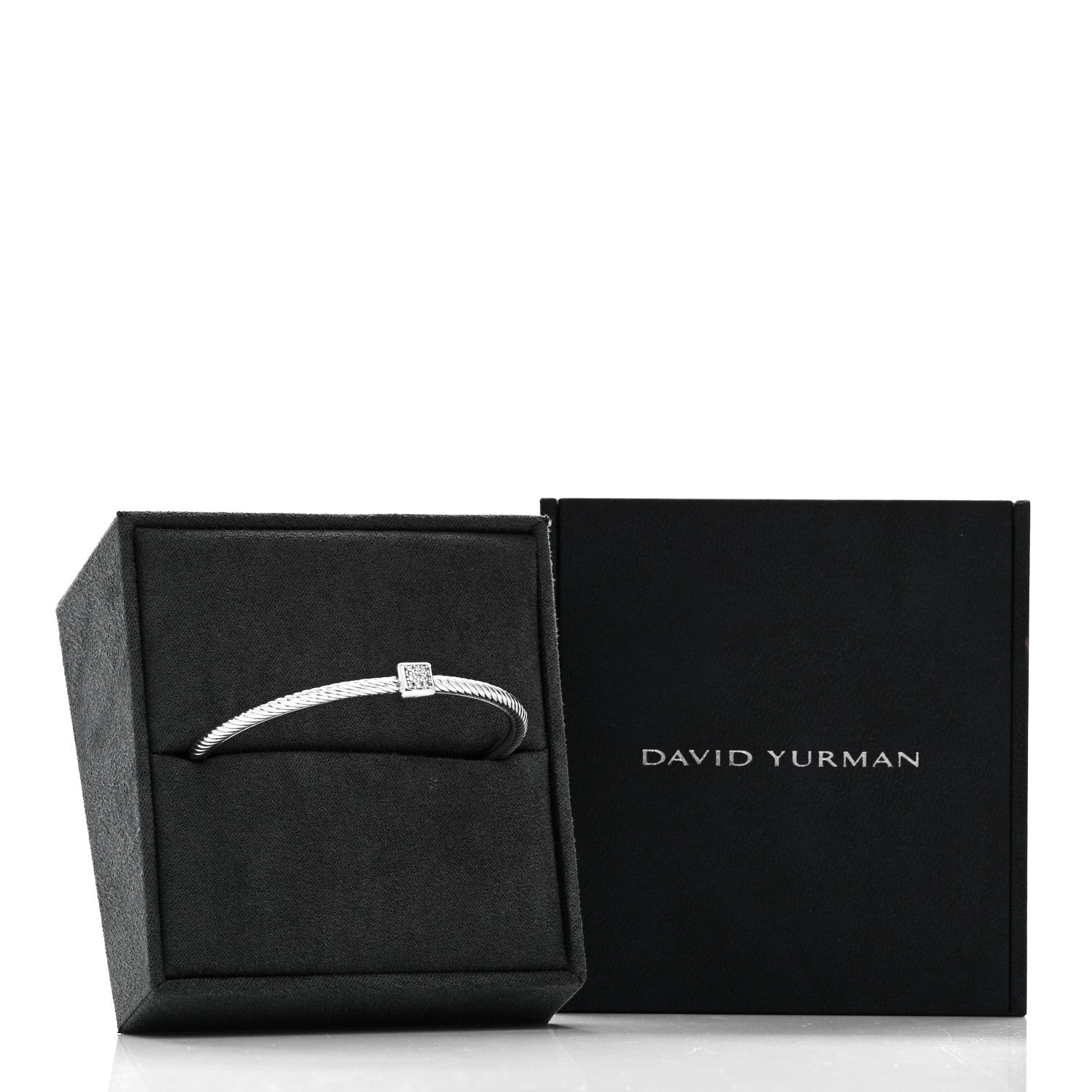 David Yurman Sterling Silver Diamond 3mm Square Station Cable Bangle Bracelet 4 of 4