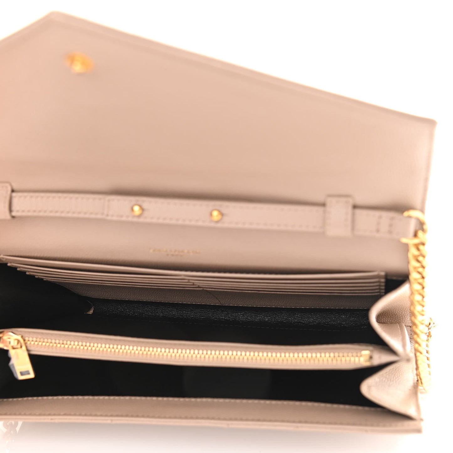 Grain De Poudre Matelasse Chevron Monogram Chain Wallet Dark Beige