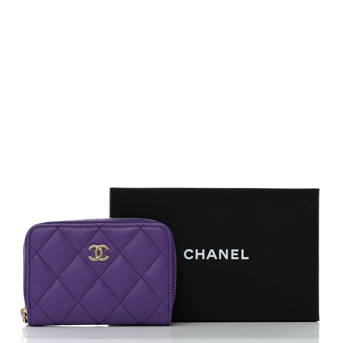 Caviar Quilted Zip Around Coin Purse Wallet Purple
