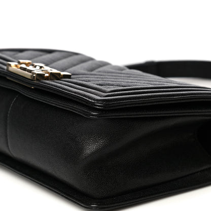 Chanel Caviar Chevron Quilted Medium Boy Flap Black 10 of 13