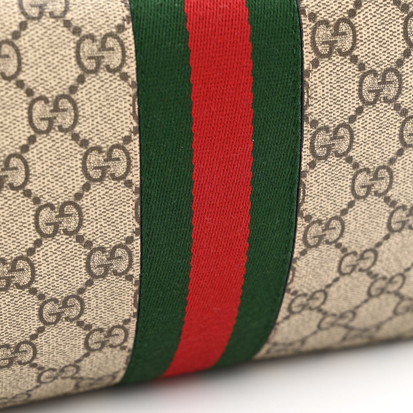 GG Supreme Monogram Textured Calfskin Web Medium Ophidia Shopping Tote Beige Ebony New Acero