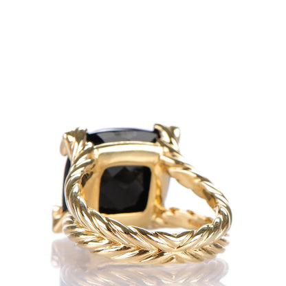 David Yurman 18k Yellow Gold Black Onyx Pave Diamond 15mm Cushion On Point Ring 7.25 3 of 5