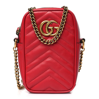 Gucci Calfskin Matelasse Mini GG Marmont Crossbody Bag Hibiscus Red 1 of 9