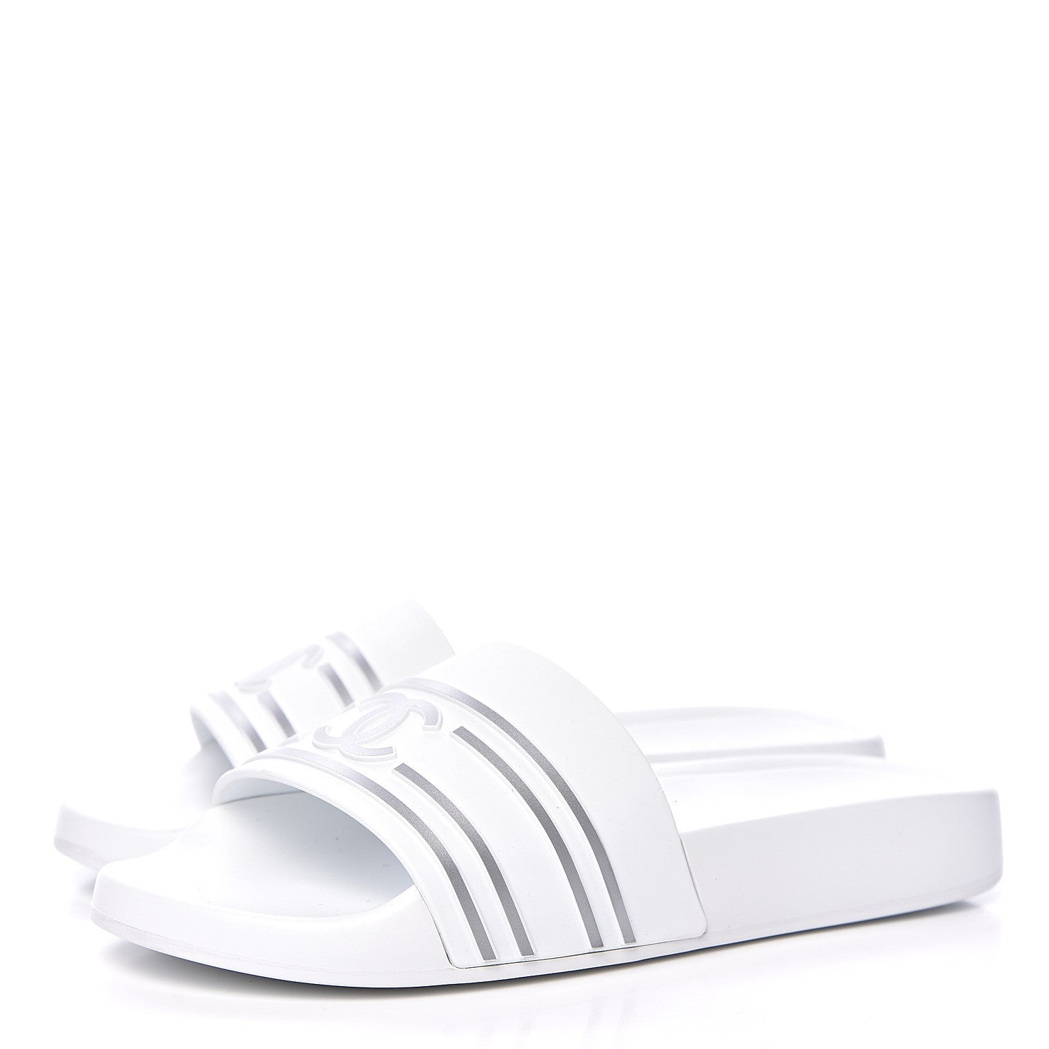 Chanel Rubber CC Flat Slide Sandals 35 White 3 of 10
