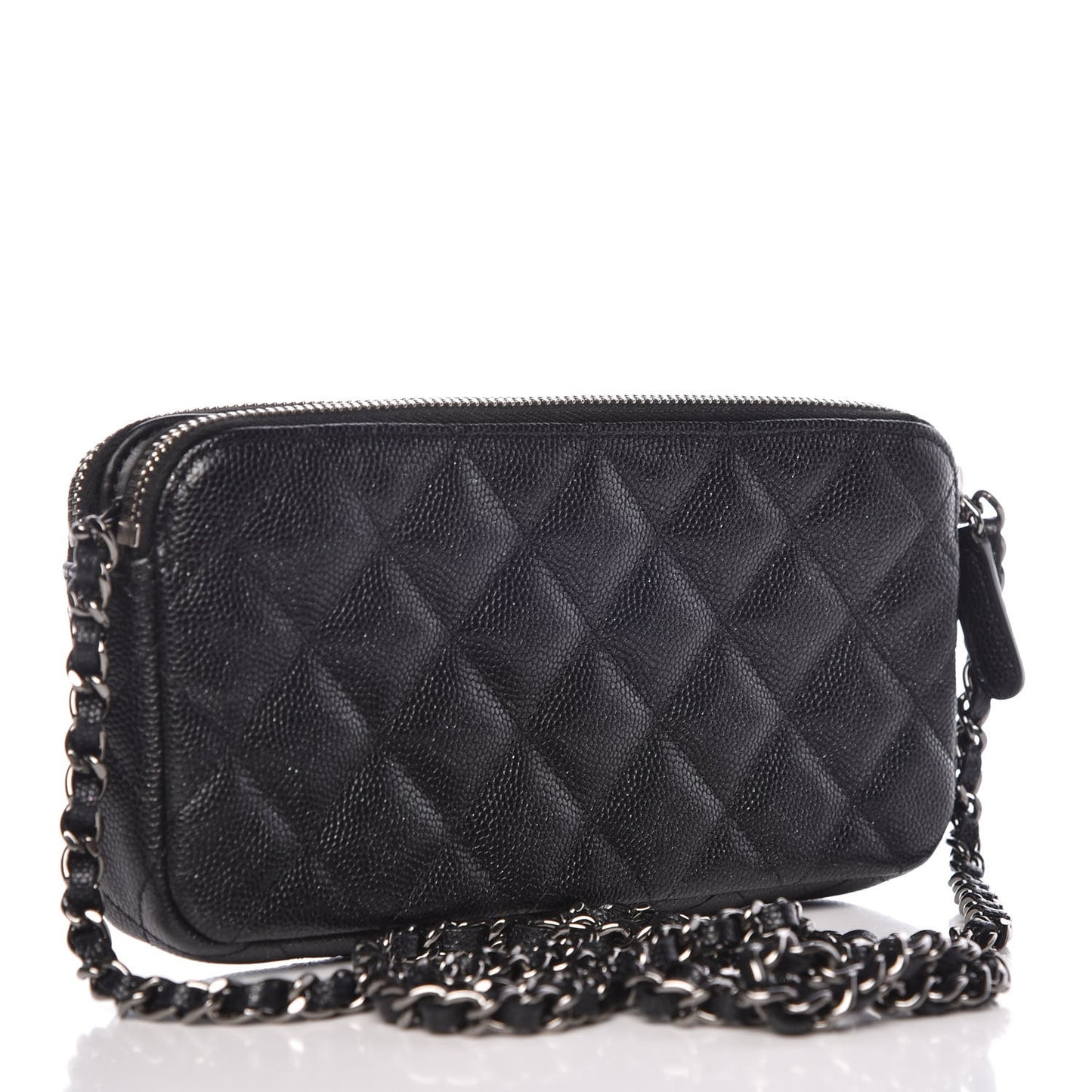Caviar Quilted Small Clutch With Chain Black