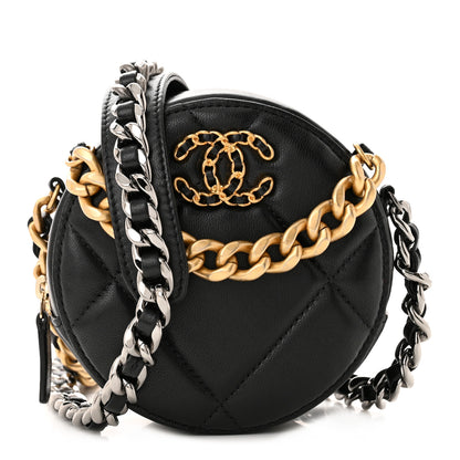 Chanel Lambskin Quilted Chanel 19 Round Clutch With Chain Black 1 of 10