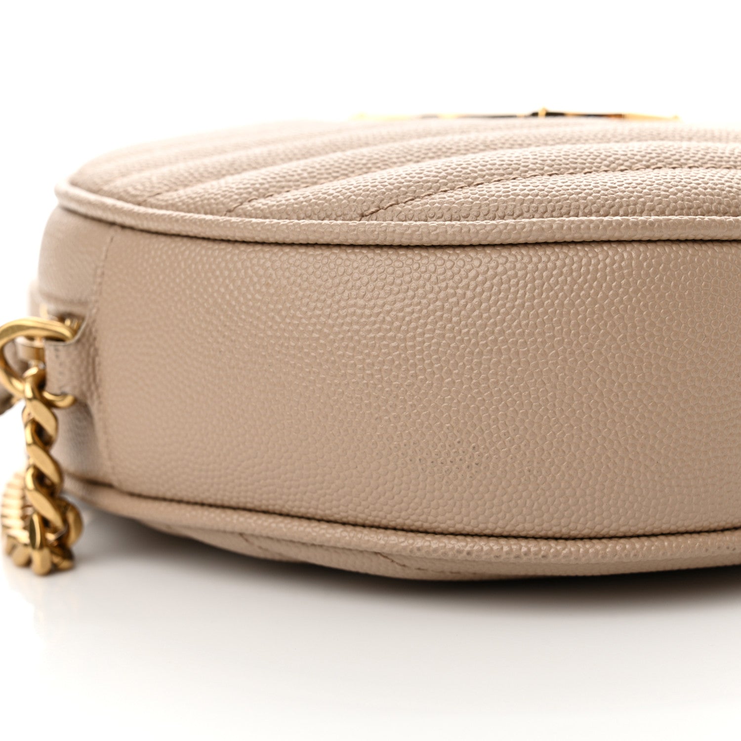 Saint Laurent Grain De Poudre Matelasse Chevron Quilted Round Vinyle Camera Bag Dark Beige 9 of 13