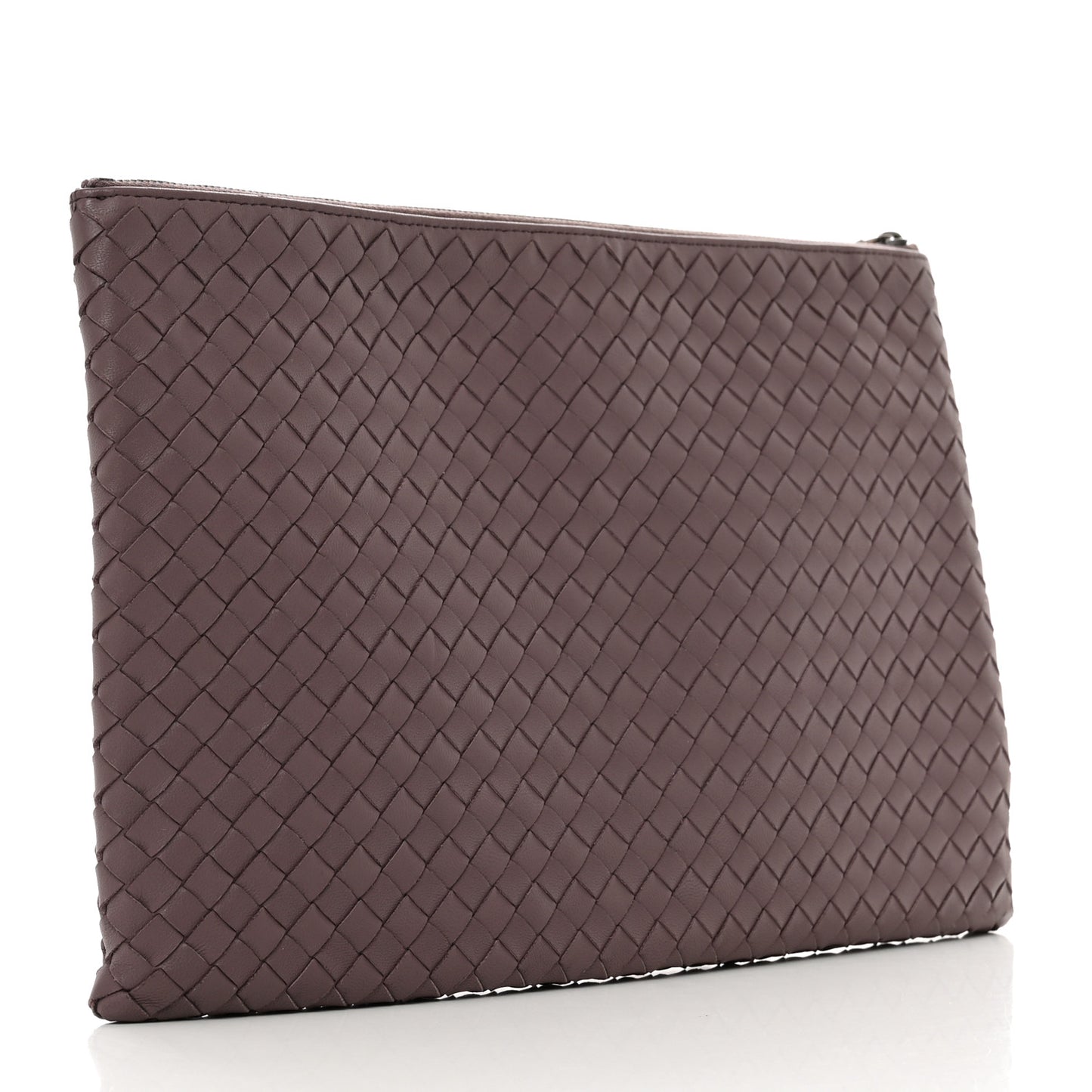 Nappa Intrecciato Large Flat Zip Billetto Pouch Brown