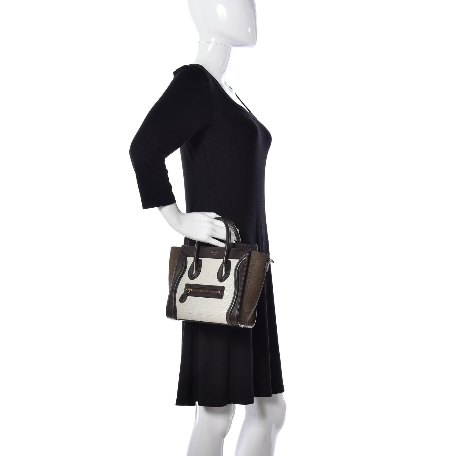 Celine Bullhide Calfskin Suede Nano Tri-Color Luggage White 3 of 14