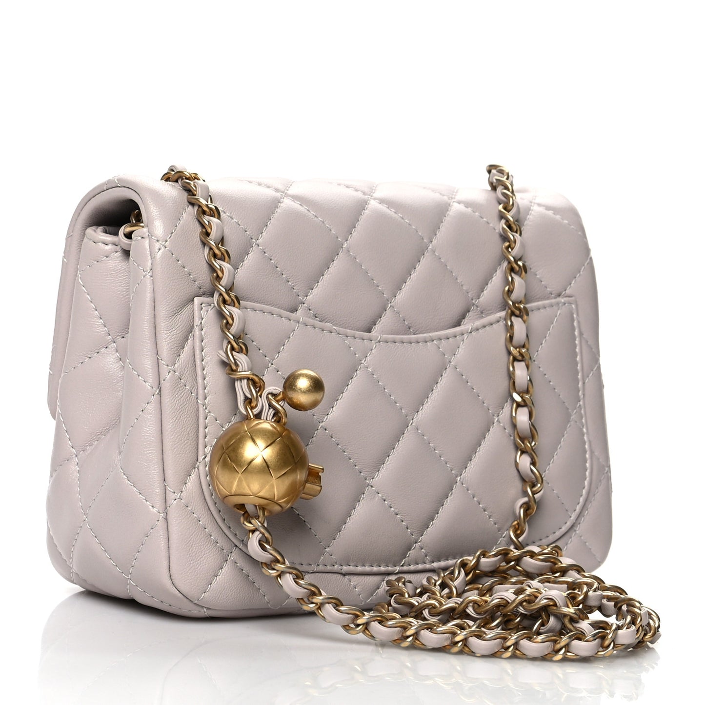 Lambskin Quilted Mini Pearl Crush Flap Light Purple