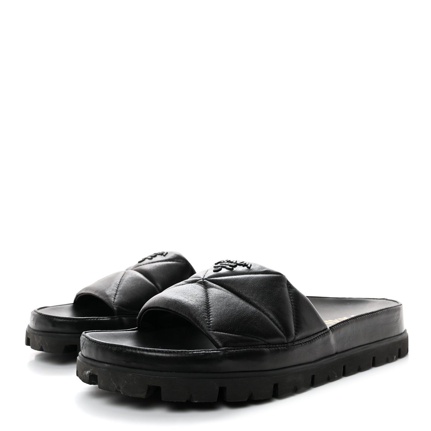 Nappa Logo Quilted Slide Sandals 39 Black