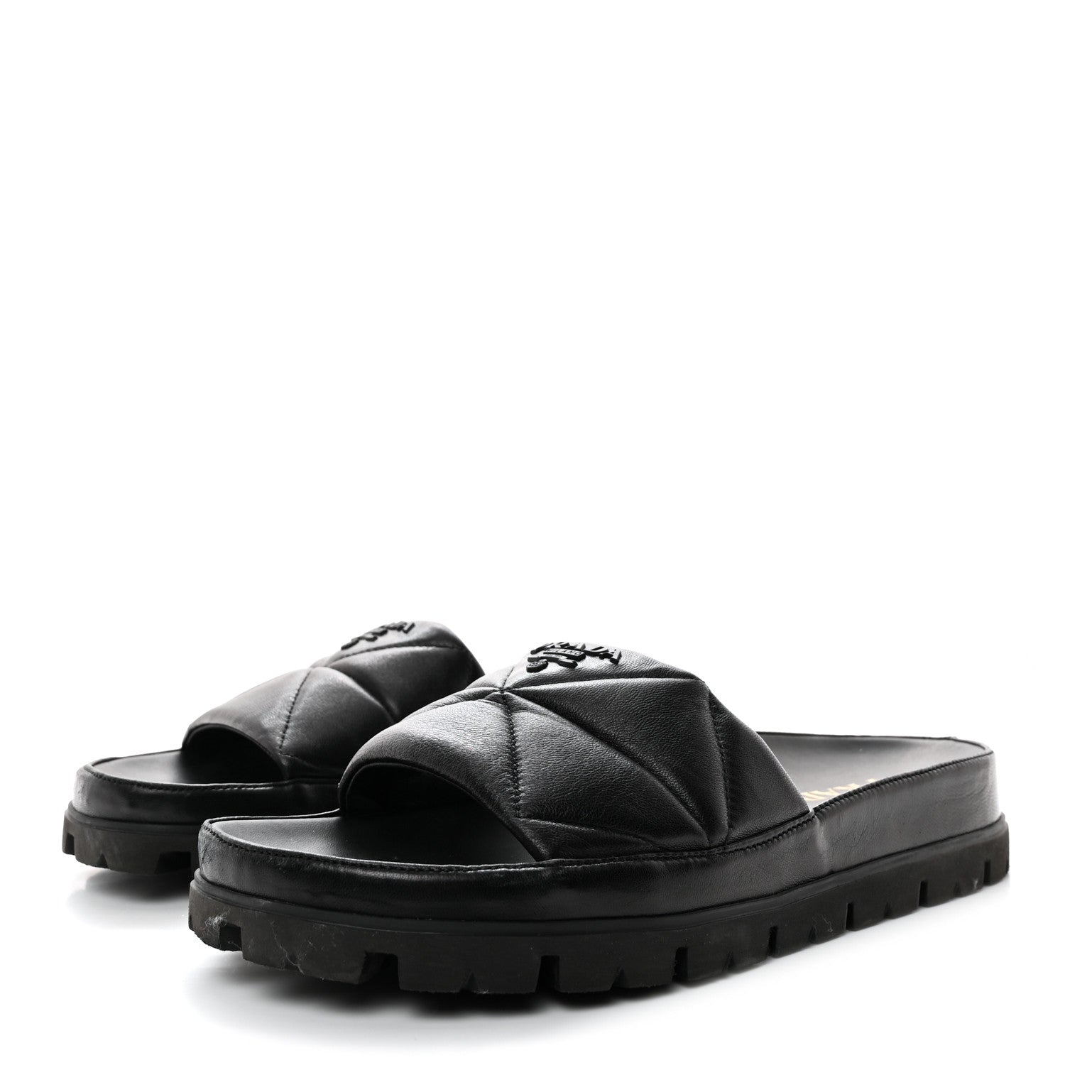 Prada Nappa Logo Quilted Slide Sandals 39 Black 3 of 8