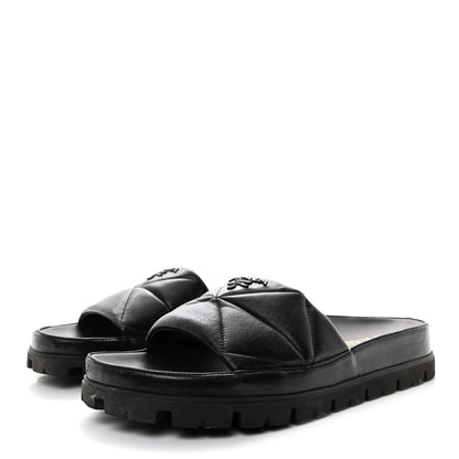 Prada Nappa Logo Quilted Slide Sandals 39 Black 3 of 8