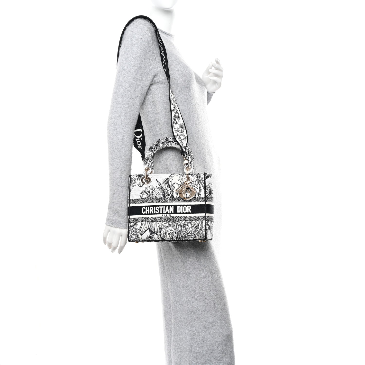 Christian Dior Toile de Jouy Voyage Embroidered Medium Lady D-Lite White Multicolor 2 of 11