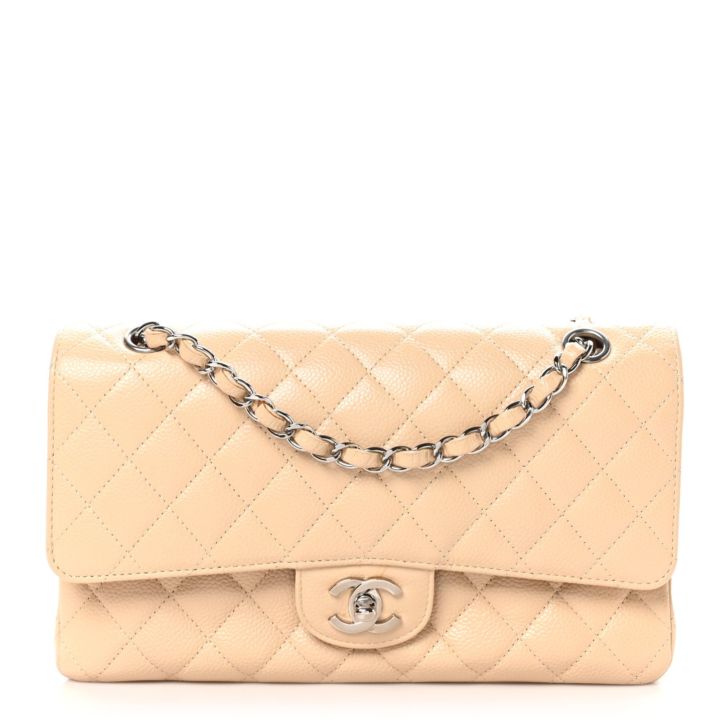 Caviar Quilted Medium Double Flap Beige Clair