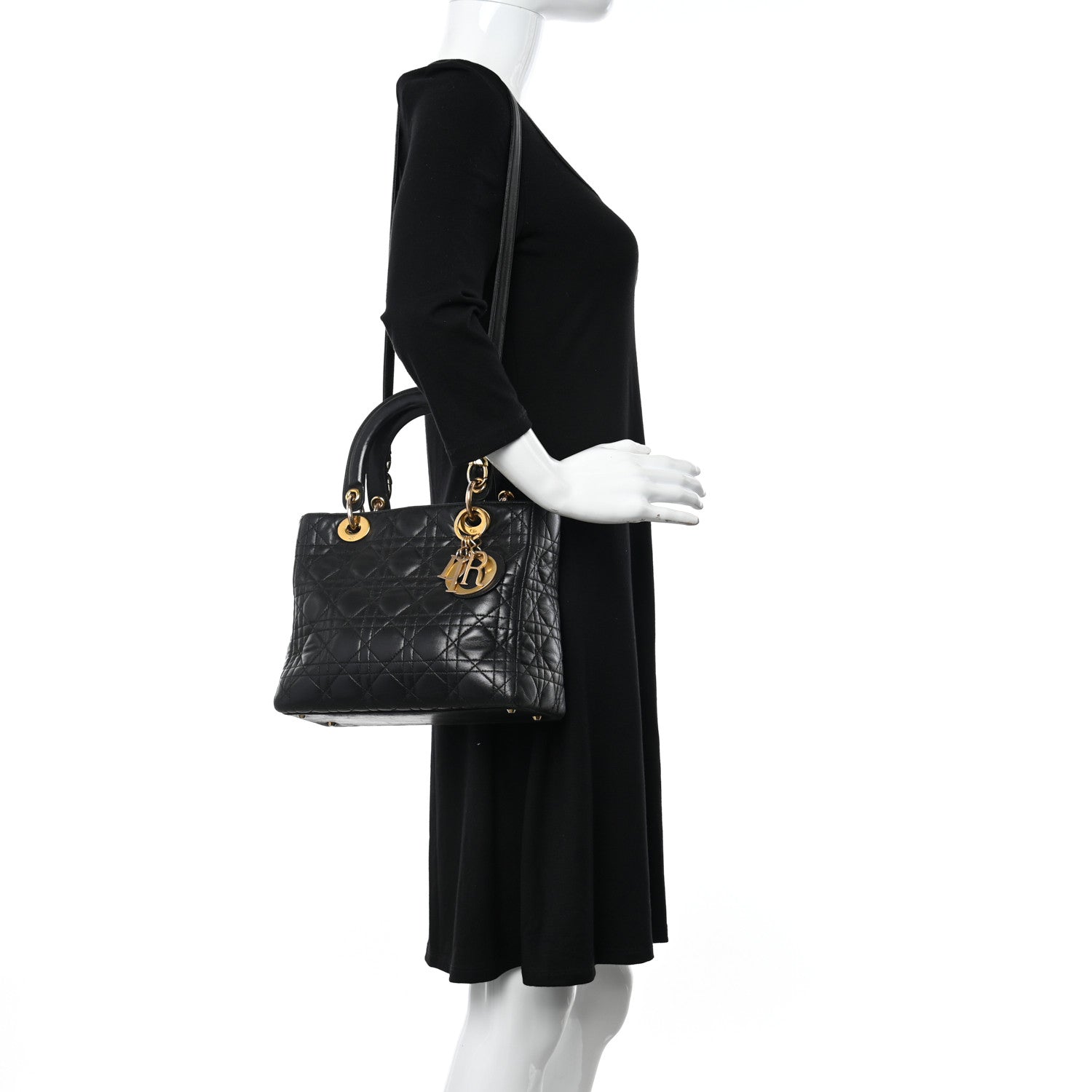 Christian Dior Lambskin Cannage Medium Lady Dior Black 2 of 15