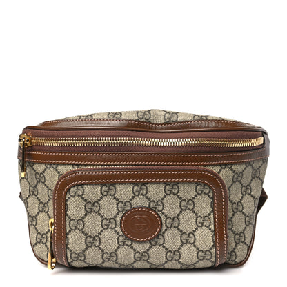 Gucci GG Supreme Monogram Textured Calfskin Retro Interlocking G Belt Bag Beige Ebony Brown Sugar 1 of 12