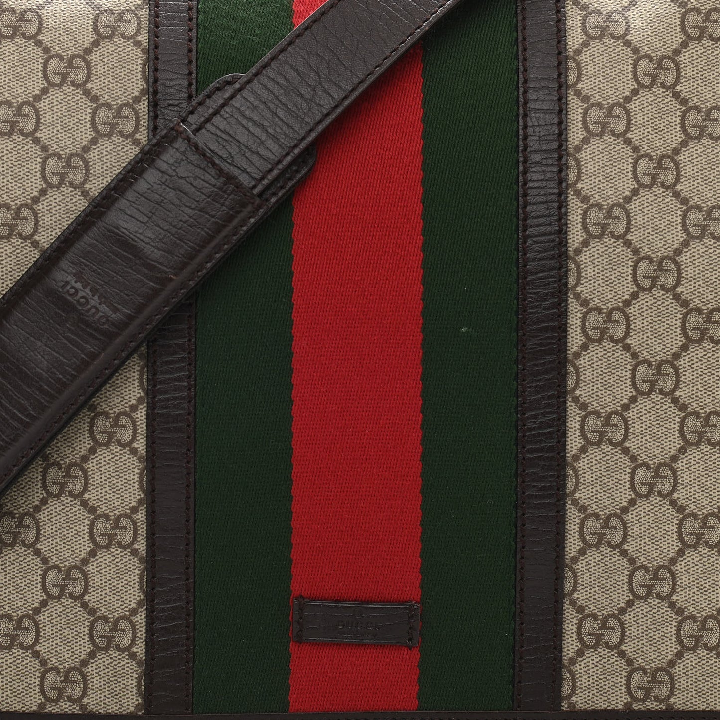 GG Plus Monogram Web Medium Flap Messenger Beige Dark Brown