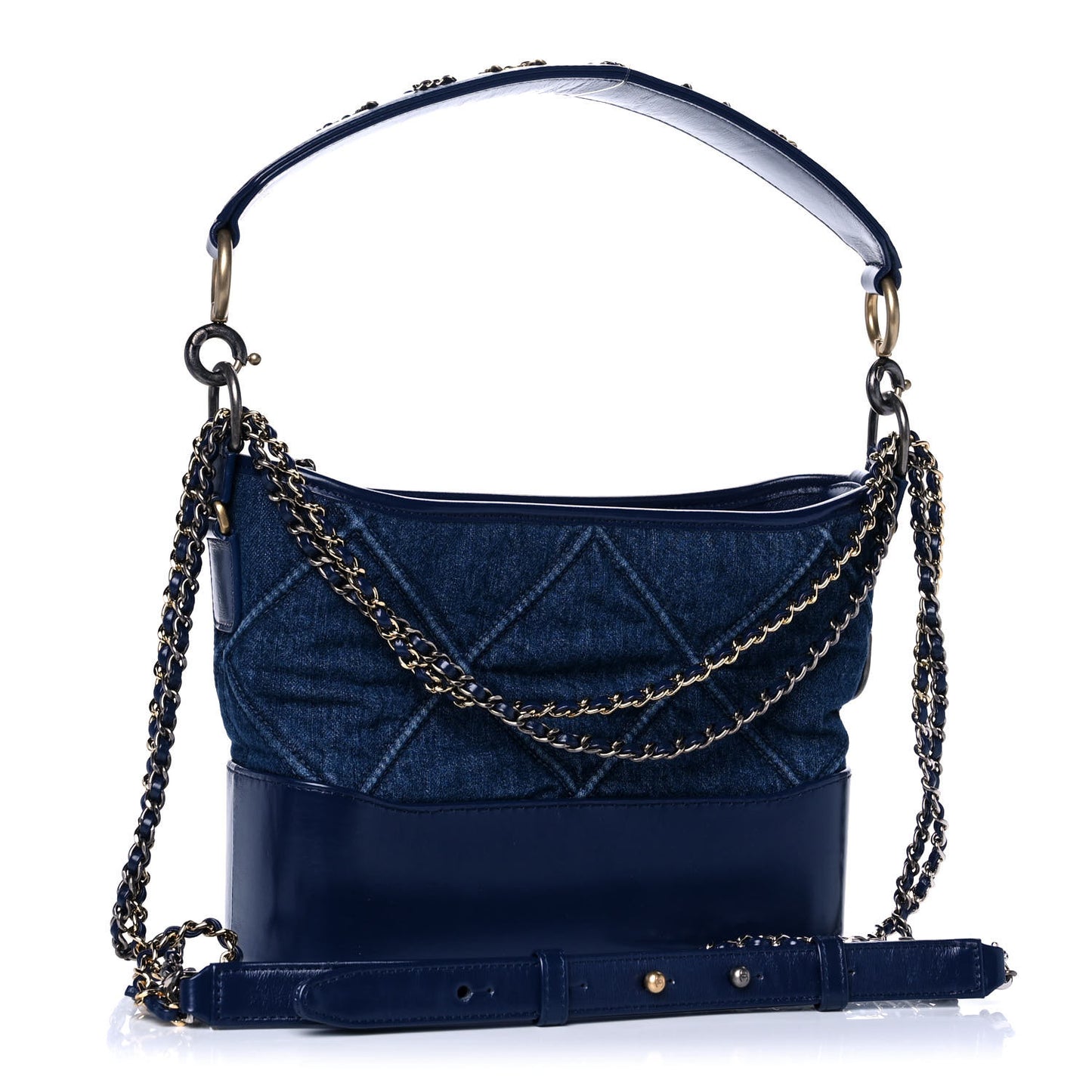 Denim Calfskin Quilted Small Gabrielle Logo Hobo Blue