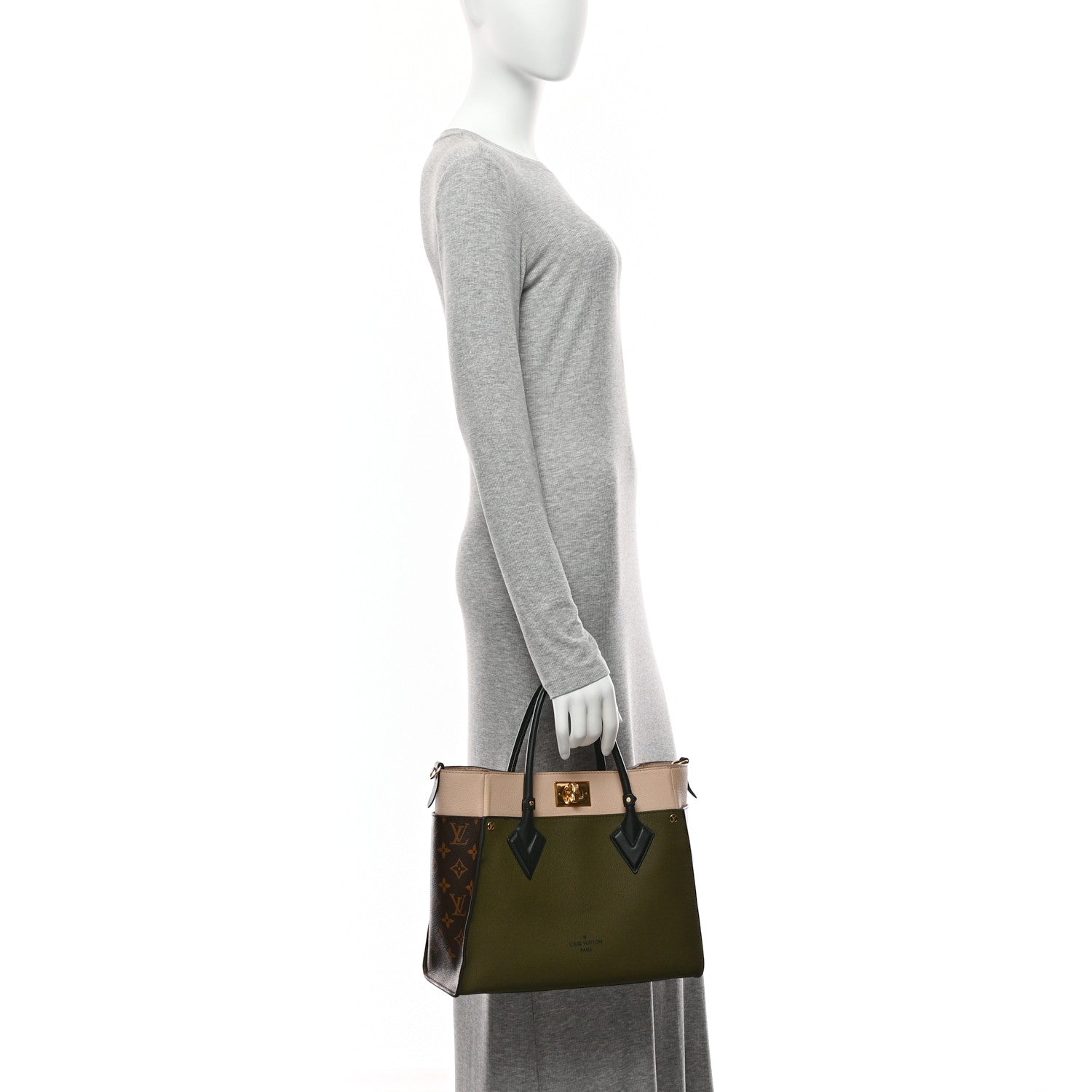 Louis Vuitton Calfskin Monogram On My Side MM Laurier Green Toffee Latte Beige 2 of 9