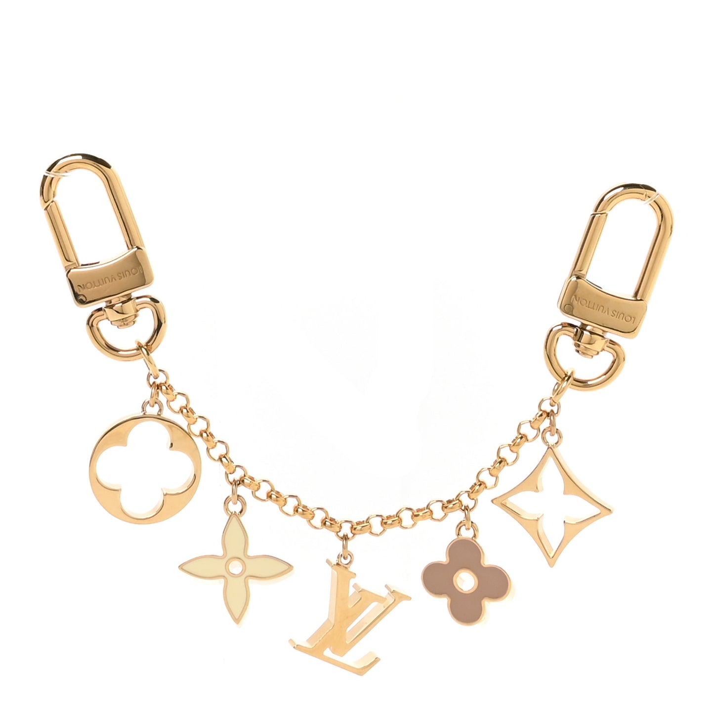 Brass Enamel Fleur De Monogram Bag Charm Chain Gold