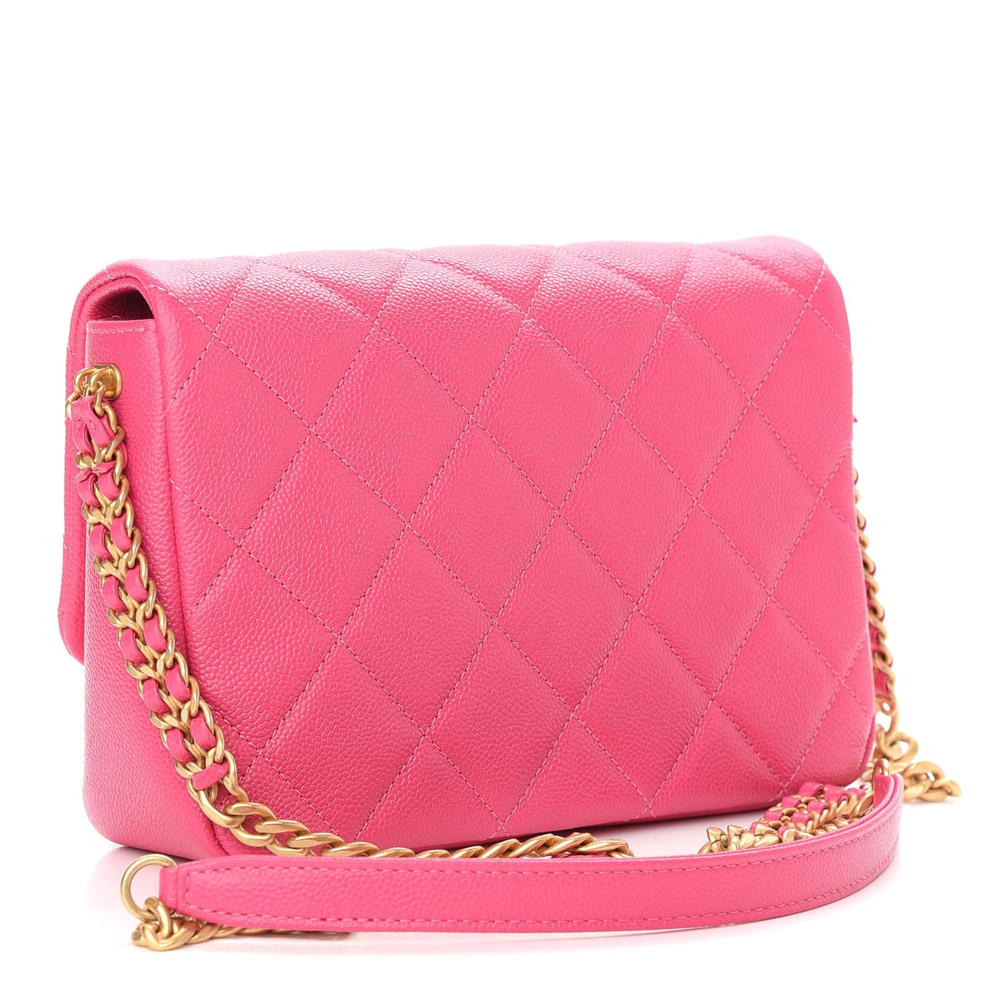 Shiny Caviar Quilted Small Chain Melody Flap Dark Pink