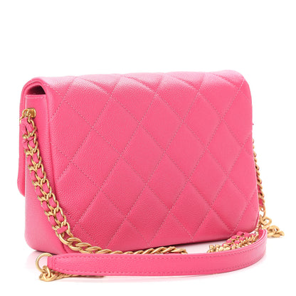 Chanel Shiny Caviar Quilted Small Chain Melody Flap Dark Pink 2 of 8