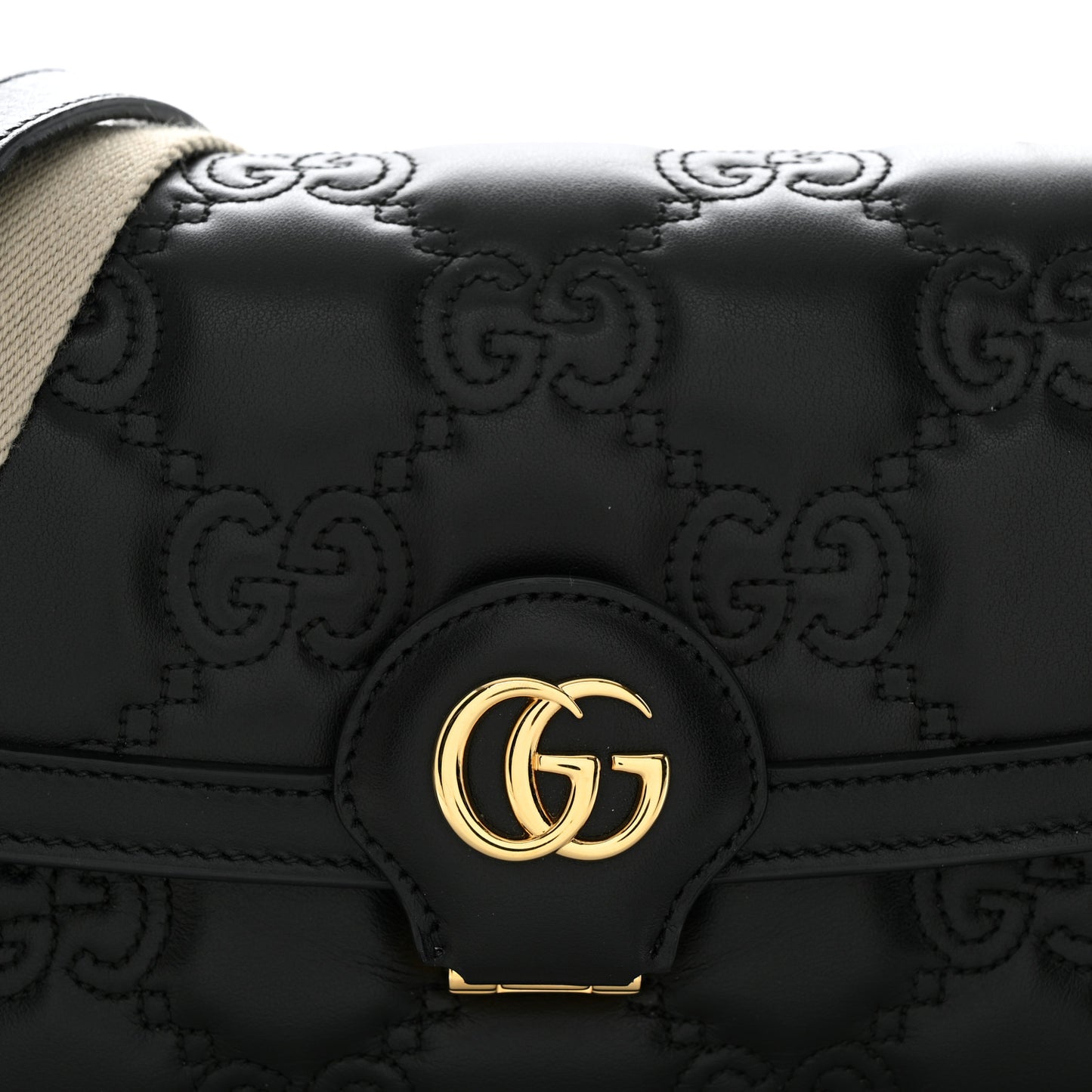 Calfskin GG Matelasse Small Flap Shoulder Bag Black Natural
